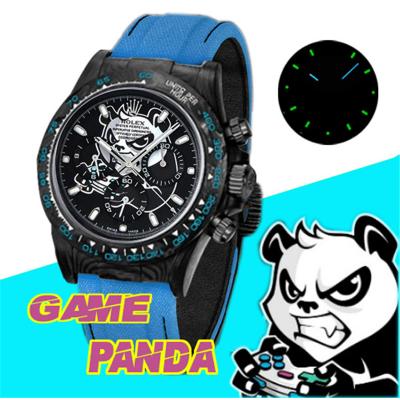 WWF Daytona Cronus Art X ETA A7750 Automatic Chronograph Mens Watch  Forged Carbon Game Panda White Dial Blue Nylo