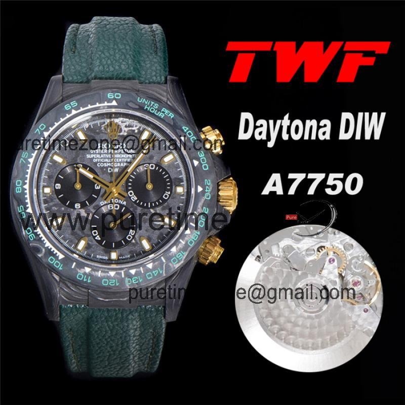 TWF Daytona DIW A7750 Automatic Mens Watch Black Case and Bezel Colorfu Dial Green Nylon Strap Best Edition