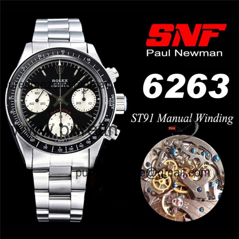 SNF "Paul Newman"Daytona 6263 Circa 1967 Rare Vintage ST91 Manual Winding Mens Watch Black Dial SS Best Edition A