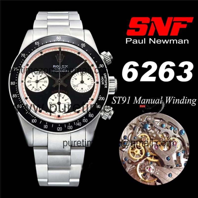 SNF "Paul Newman"Daytona 6263 Circa 1967 Rare Vintage ST91 Manual Winding Mens Watch Black Dial SS Best Edition B