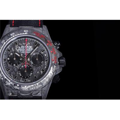 TWF Daytona DIW A7750 Automatic Mens Watch Carbon Case and Bezel Black/Red Dial on Black Nylon Strap Best Edition