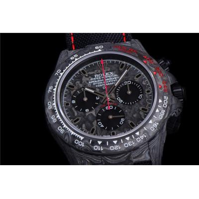 TWF Daytona DIW A7750 Automatic Mens Watch Carbon Case and Bezel Black/Red Dial on Black Nylon Strap Best Edition