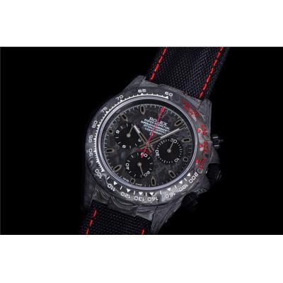 TWF Daytona DIW A7750 Automatic Mens Watch Carbon Case and Bezel Black/Red Dial on Black Nylon Strap Best Edition