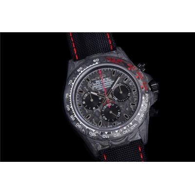 TWF Daytona DIW A7750 Automatic Mens Watch Carbon Case and Bezel Black/Red Dial on Black Nylon Strap Best Edition