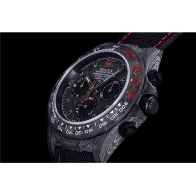 TWF Daytona DIW A7750 Automatic Mens Watch Carbon Case and Bezel Black/Red Dial on Black Nylon Strap Best Edition