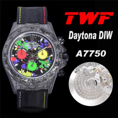 TWF Daytona DIW A7750 Automatic Mens Watch Carbon Case and Bezel Colorfu Dial on Black Nylon Strap Best Edition