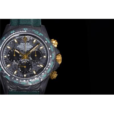 TWF Daytona DIW A7750 Automatic Mens Watch Black Case and Bezel Colorfu Dial Green Nylon Strap Best Edition