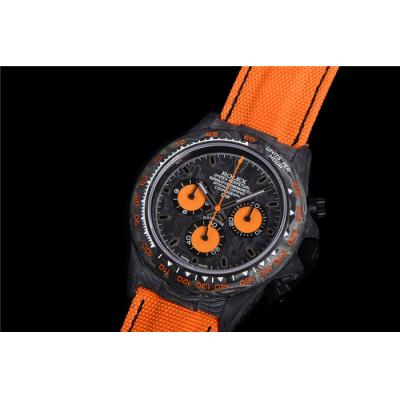 TWF Daytona DIW A7750 Automatic Mens Watch Black Case and Bezel Black Dial Orange Nylon Strap Best Edition