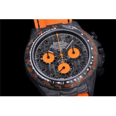 TWF Daytona DIW A7750 Automatic Mens Watch Black Case and Bezel Black Dial Orange Nylon Strap Best Edition