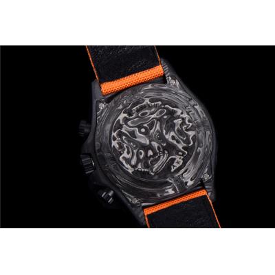 TWF Daytona DIW A7750 Automatic Mens Watch Black Case and Bezel Black Dial Orange Nylon Strap Best Edition