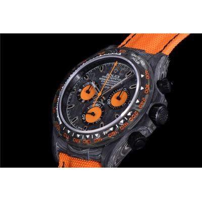 TWF Daytona DIW A7750 Automatic Mens Watch Black Case and Bezel Black Dial Orange Nylon Strap Best Edition