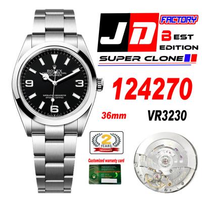 Explorer 36 124270 VR3230 Automatic Unisex Watch Best Edition JDF Black Dial 904L SS Oystersteel Bracelet