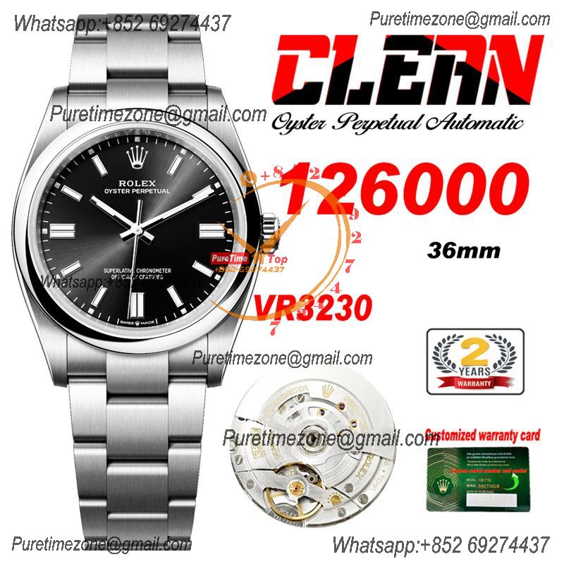 Oyster Perpetual 126000 36mm VR3230 Automatic Unisex Watch Best Edition CLEAN Black Dial 904L Oyster SS Bracelet