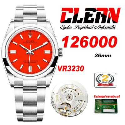 Oyster Perpetual 126000 36mm VR3230 Automatic Unisex Watch Best Edition CLEAN Red Dial 904L Oyster SS Bracelet