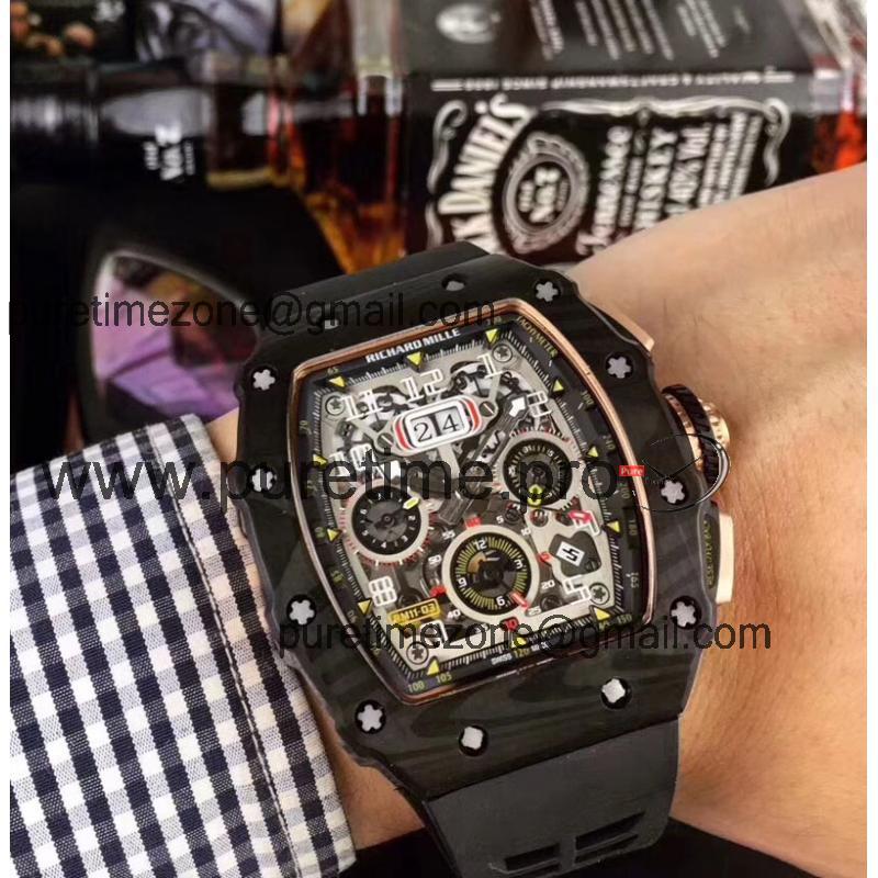 Replica V2 RICHARD MILLE RM011 RM11-03 Miyota Automatic Mens Watch Carbon Fiber Two Tone Rose Gold Black Rubber Strap RM