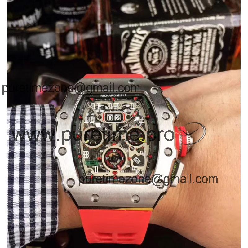 Replica RICHARD MILLE Flyback Chrono RM011 RM11-03 Miyota Automatic Mens Watch Steel Case Red Rubber Strap 