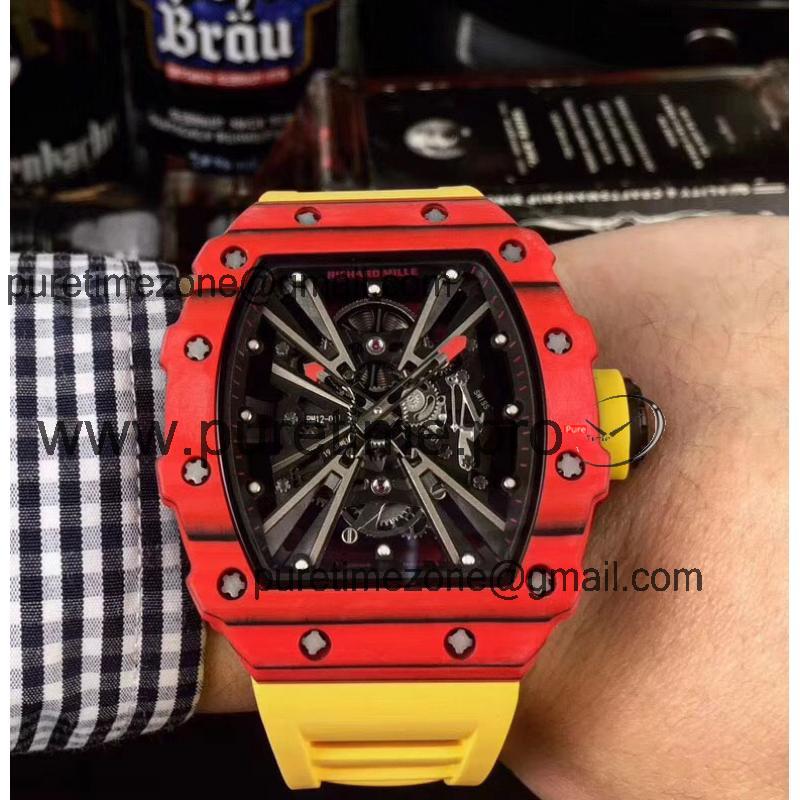 Replica RICHARD MILLE RM12-01 Miyota Automatic Mens Watch Red Carbon Fiber Case Yellow Rubber Strap