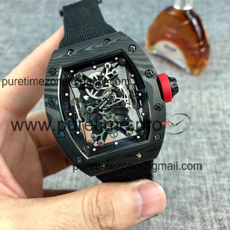 Replica RICHARD MILLE RM50-27-01 Miyota Automatic Mens Watch Carbon Fiber Steel All Blcak Rubber Strap 9Style