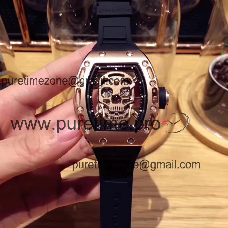 Replica RICHARD MILLE RM052 Skull Dial Miyota Automatic Rose Gold Rubber 6 Style