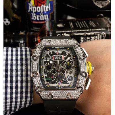 Replica  RICHARD MILLE RM011 RM11-03 Miyota Automatic Mens Watch Steel Case Diamond Bezel Rubber Strap RM011