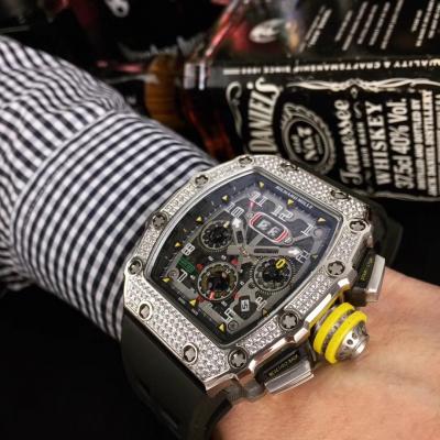 Replica  RICHARD MILLE RM011 RM11-03 Miyota Automatic Mens Watch Steel Case Diamond Bezel Rubber Strap RM011