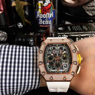 Replica  RICHARD MILLE RM011 RM11-03 Miyota Automatic Mens Watch Steel Case Diamond Bezel Rubber Strap RM011