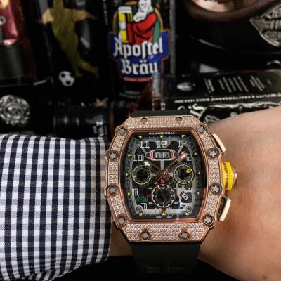 Replica  RICHARD MILLE RM011 RM11-03 Miyota Automatic Mens Watch Steel Case Diamond Bezel Rubber Strap RM011