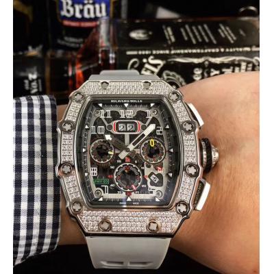 Replica  RICHARD MILLE RM011 RM11-03 Miyota Automatic Mens Watch Steel Case Diamond Bezel Gray Rubber