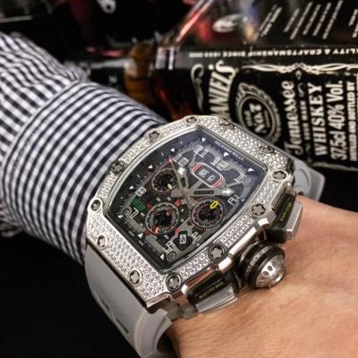 Replica  RICHARD MILLE RM011 RM11-03 Miyota Automatic Mens Watch Steel Case Diamond Bezel Gray Rubber