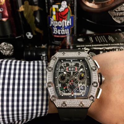 Replica  RICHARD MILLE RM011 RM11-03 Miyota Automatic Mens Watch Steel Case Diamond Bezel Gray Rubber