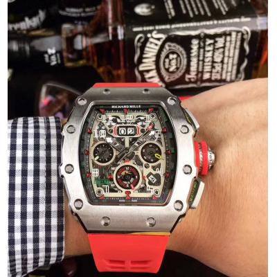 Replica RICHARD MILLE Flyback Chrono RM011 RM11-03 Miyota Automatic Mens Watch Steel Case Red Rubber Strap 