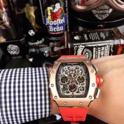 Replica RICHARD MILLE Flyback Chrono RM011 RM11-03 Miyota Automatic Mens Watch Steel Case Red Rubber Strap 