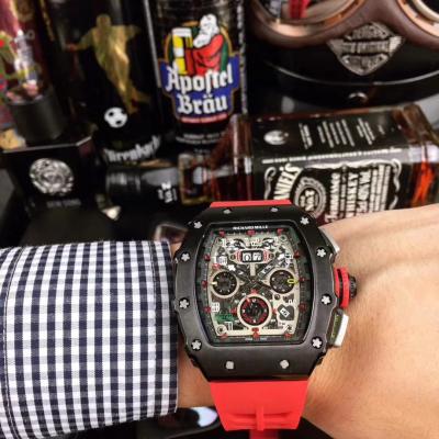 Replica RICHARD MILLE Flyback Chrono RM011 RM11-03 Miyota Automatic Mens Watch Steel Case Red Rubber Strap 