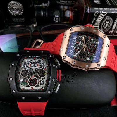 Replica RICHARD MILLE Flyback Chrono RM011 RM11-03 Miyota Automatic Mens Watch Steel Case Red Rubber Strap 