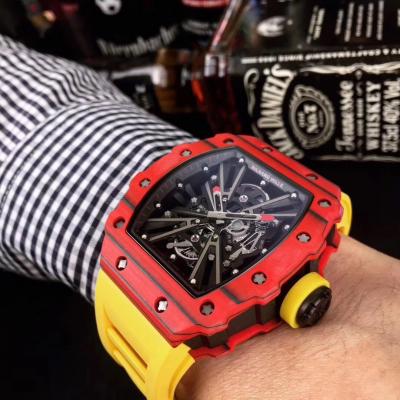 Replica RICHARD MILLE RM12-01 Miyota Automatic Mens Watch Red Carbon Fiber Case Yellow Rubber Strap