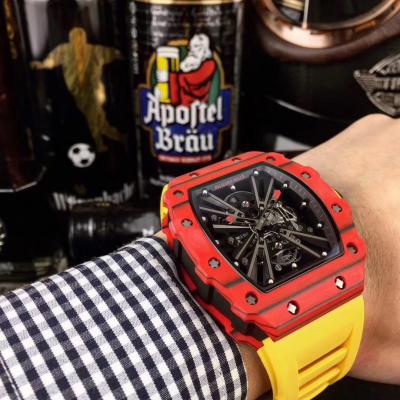 Replica RICHARD MILLE RM12-01 Miyota Automatic Mens Watch Red Carbon Fiber Case Yellow Rubber Strap