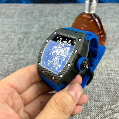 Replica RICHARD MILLE RM50-27-01 Miyota Automatic Mens Watch Carbon Fiber Blue  Rubber Strap