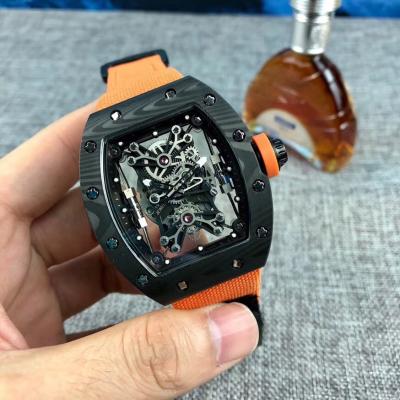 Replica RICHARD MILLE RM50-27-01 Miyota Automatic Mens Watch Carbon Fiber Orange Nylon Strap