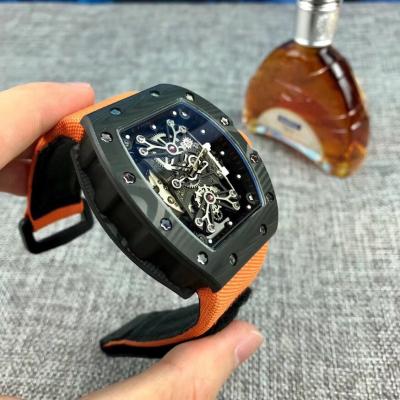 Replica RICHARD MILLE RM50-27-01 Miyota Automatic Mens Watch Carbon Fiber Orange Nylon Strap