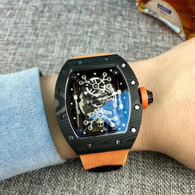 Replica RICHARD MILLE RM50-27-01 Miyota Automatic Mens Watch Carbon Fiber Orange Nylon Strap