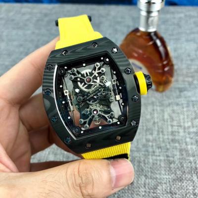 Replica RICHARD MILLE RM50-27-01 Miyota Automatic Mens Watch Carbon Fiber Yellow Nylon Rubber Strap