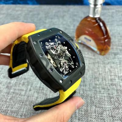 Replica RICHARD MILLE RM50-27-01 Miyota Automatic Mens Watch Carbon Fiber Yellow Nylon Rubber Strap