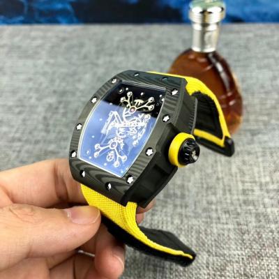 Replica RICHARD MILLE RM50-27-01 Miyota Automatic Mens Watch Carbon Fiber Yellow Nylon Rubber Strap