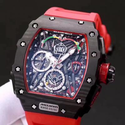 Replica RICHARD MILLE RM50-03/01 McLaren F1 Miyota Automatic RM50-03 Mens Watch Carbon Fiber RM50-03 Red Rubber Strap