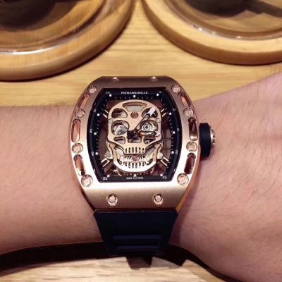 Replica RICHARD MILLE RM052 Skull Dial Miyota Automatic Rose Gold Rubber 6 Style