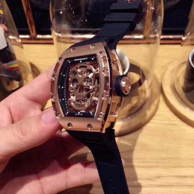 Replica RICHARD MILLE RM052 Skull Dial Miyota Automatic Rose Gold Rubber 6 Style