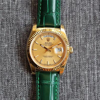 Day-Date 118138 36MM A2836 Automatic Mens Watch Best Edition TRF Yellow Gold Gold Dial  Green Leather