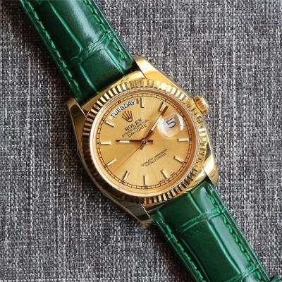 Day-Date 118138 36MM A2836 Automatic Mens Watch Best Edition TRF Yellow Gold Gold Dial  Green Leather