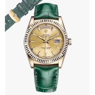 Day-Date 118138 36MM A2836 Automatic Mens Watch Best Edition TRF Yellow Gold Gold Dial  Green Leather