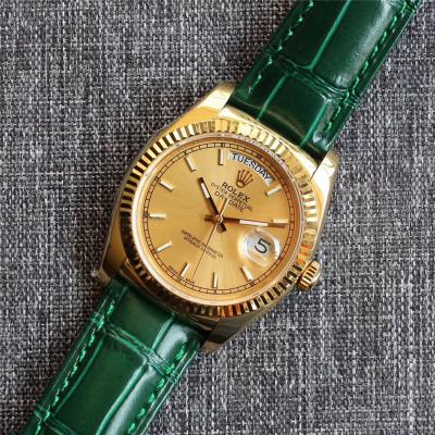 Day-Date 118138 36MM A2836 Automatic Mens Watch Best Edition TRF Yellow Gold Gold Dial  Green Leather